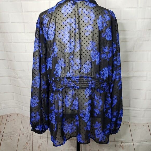 Beautiful Torrid Blue Rose Semi Sheer Peplum Top womens plus 3XL Blouse - Picture 6 of 9